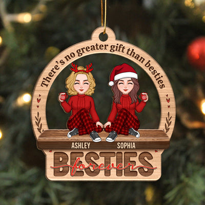 Besties Sisters Forever Cute Doll Women Personalized Custom Shaped Wooden Ornament