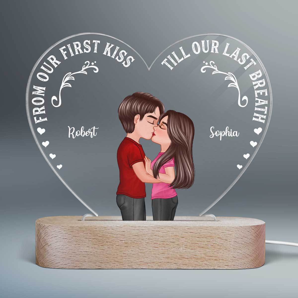 Couple Kissing Valentine‘s Day Gift Anniversary Gift Personalized Heart Acrylic Plaque With LED Night Light