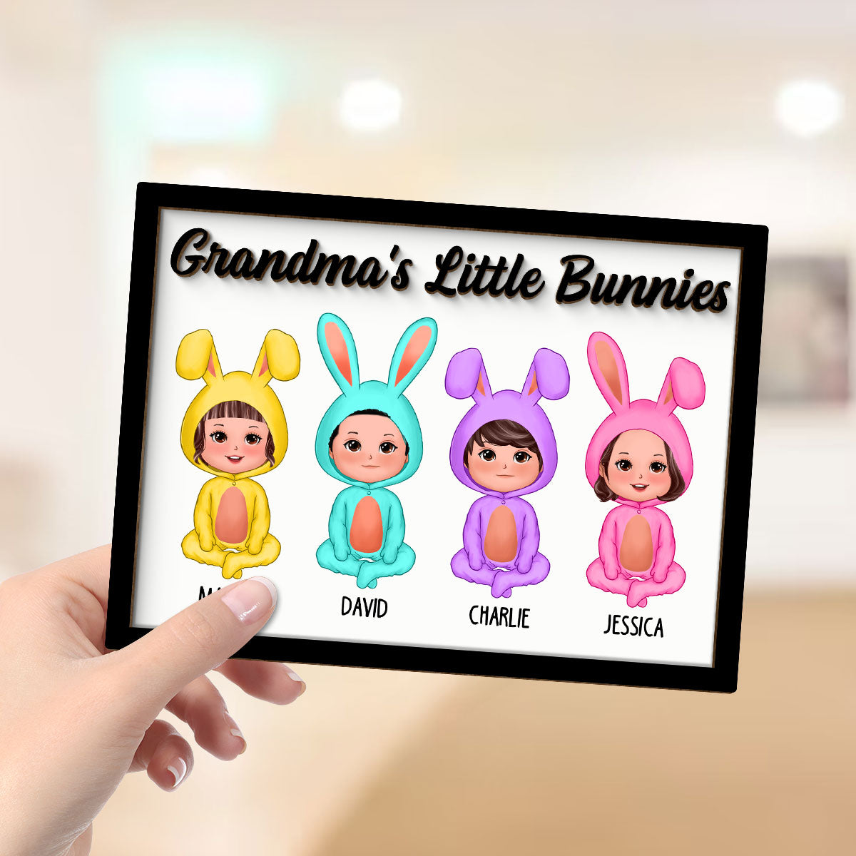 Grandma Mom Peeps Kids Easter Gift Personalized 2-layer Wooden Plaque