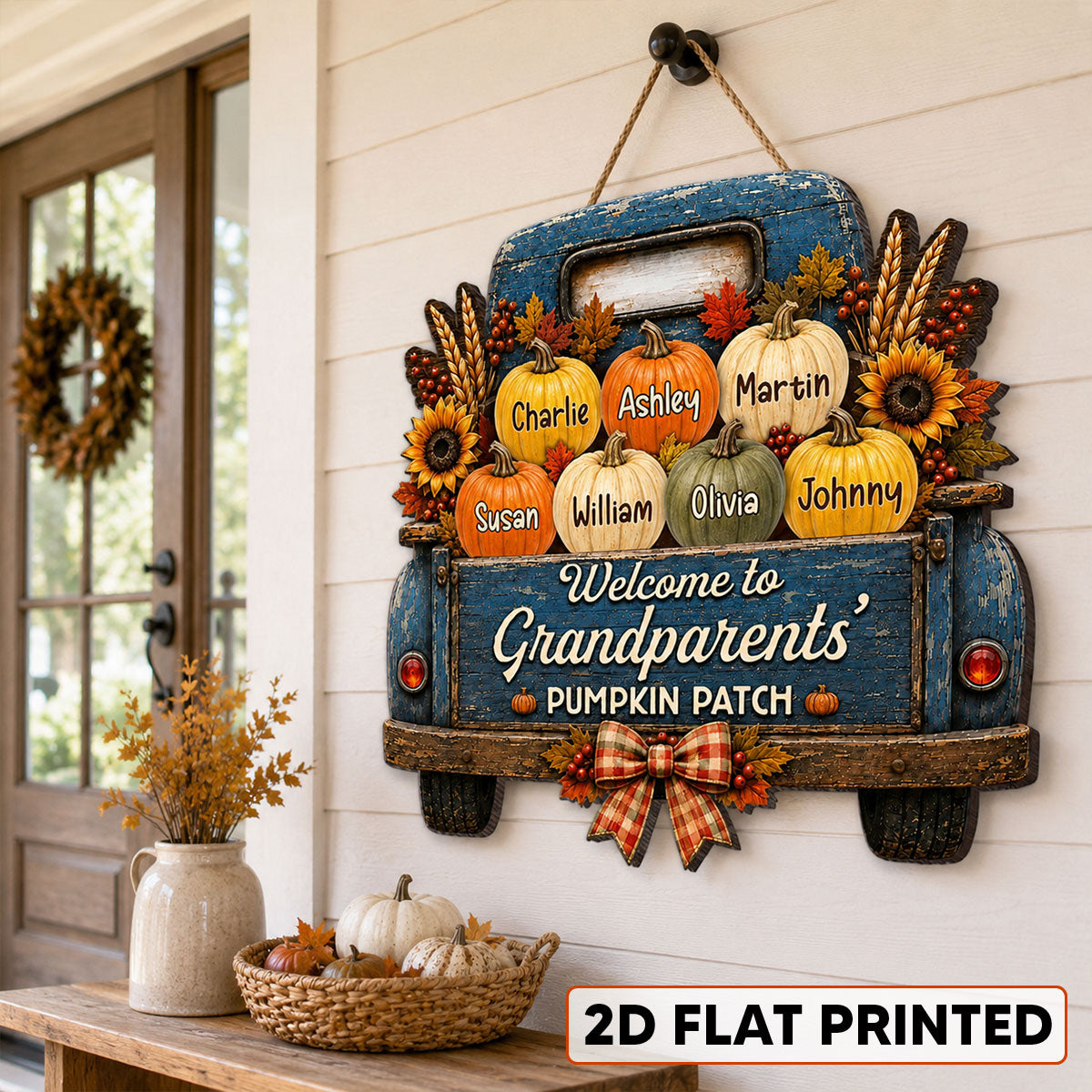 Trending Pumpkins On Truck - Personalized Wood Sign - Fall Season Decoration For Grandparents
