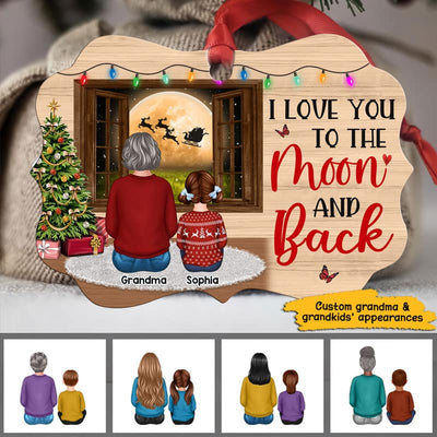 Grandma Grandkids Sitting By Window Love To The Moon Personalized Christmas Ornament