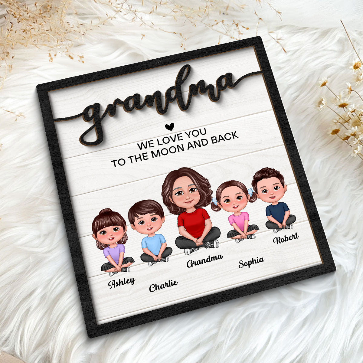 Grandma Grandkids Love To The Moon Personalized 2-layer Wooden Plaque