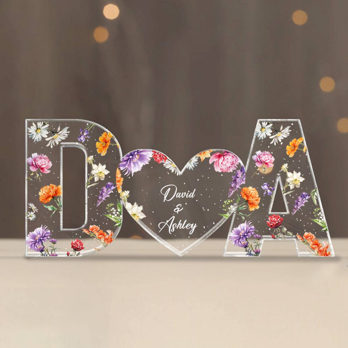 Couple Initials Floral Theme  Gift Anniversary Gift Personalized Acrylic Block Plaque