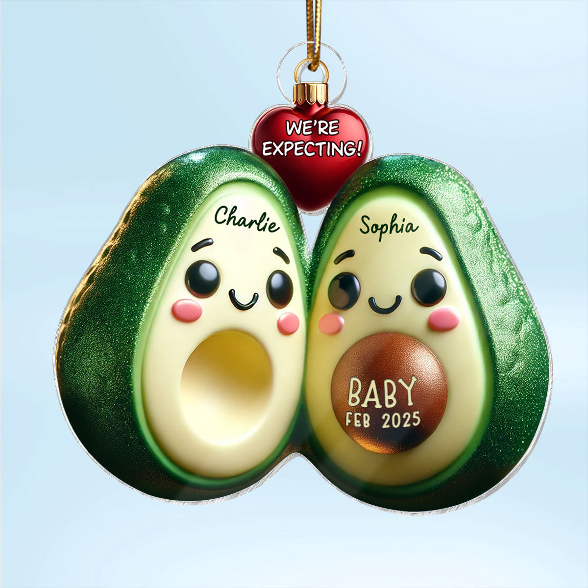 Avocado Couple Expecting Parents Pregnancy Announcement 3D Effect Keepsake Personalized Acrylic Ornament