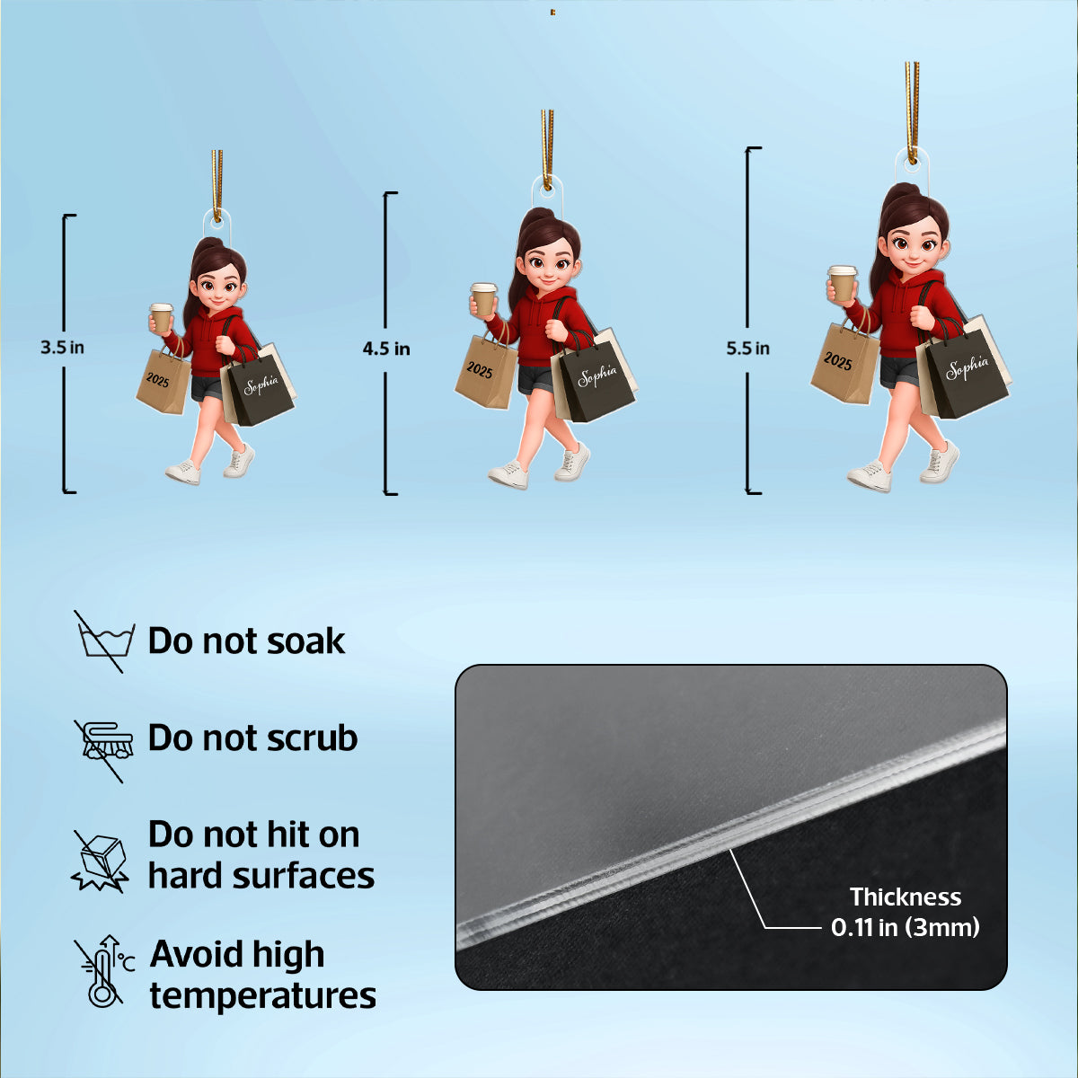 Shopping Fashion Teen Girl 3D Effect - Personalized Acrylic Ornament - Christmas Gift For Teenager
