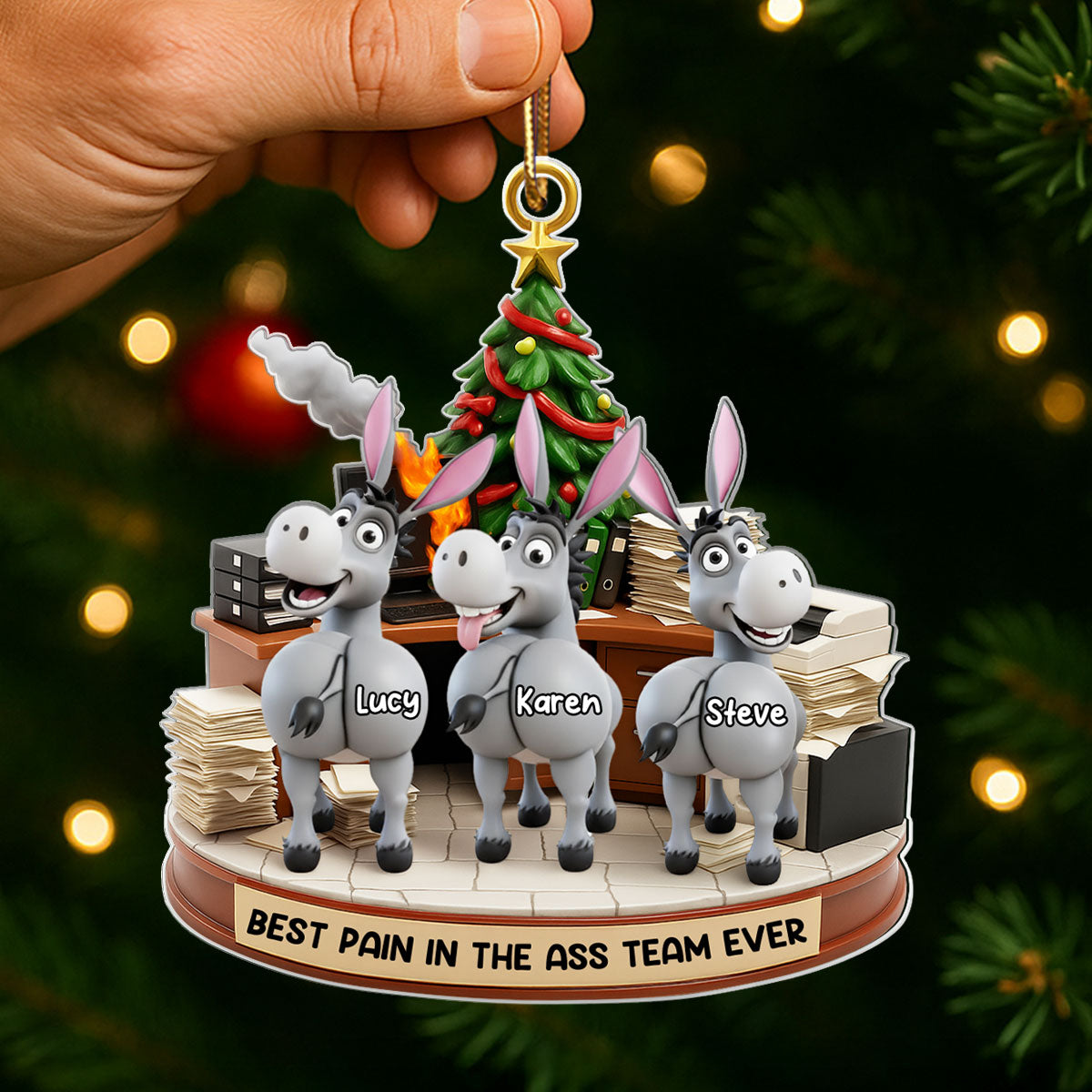 Best Pain in the Ass Team Ever, Donkey Coworker Office Decoration - Personalized Acrylic Ornament - Custom Employee Gift Exchange, White Elephant Gift
