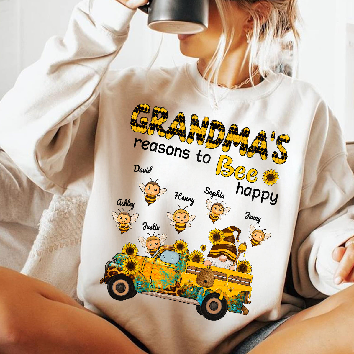 Gnome Grandma's Reasons to be Happy Personalized Sweatshirt, Cozy Fall Sweatshirt for Grandma