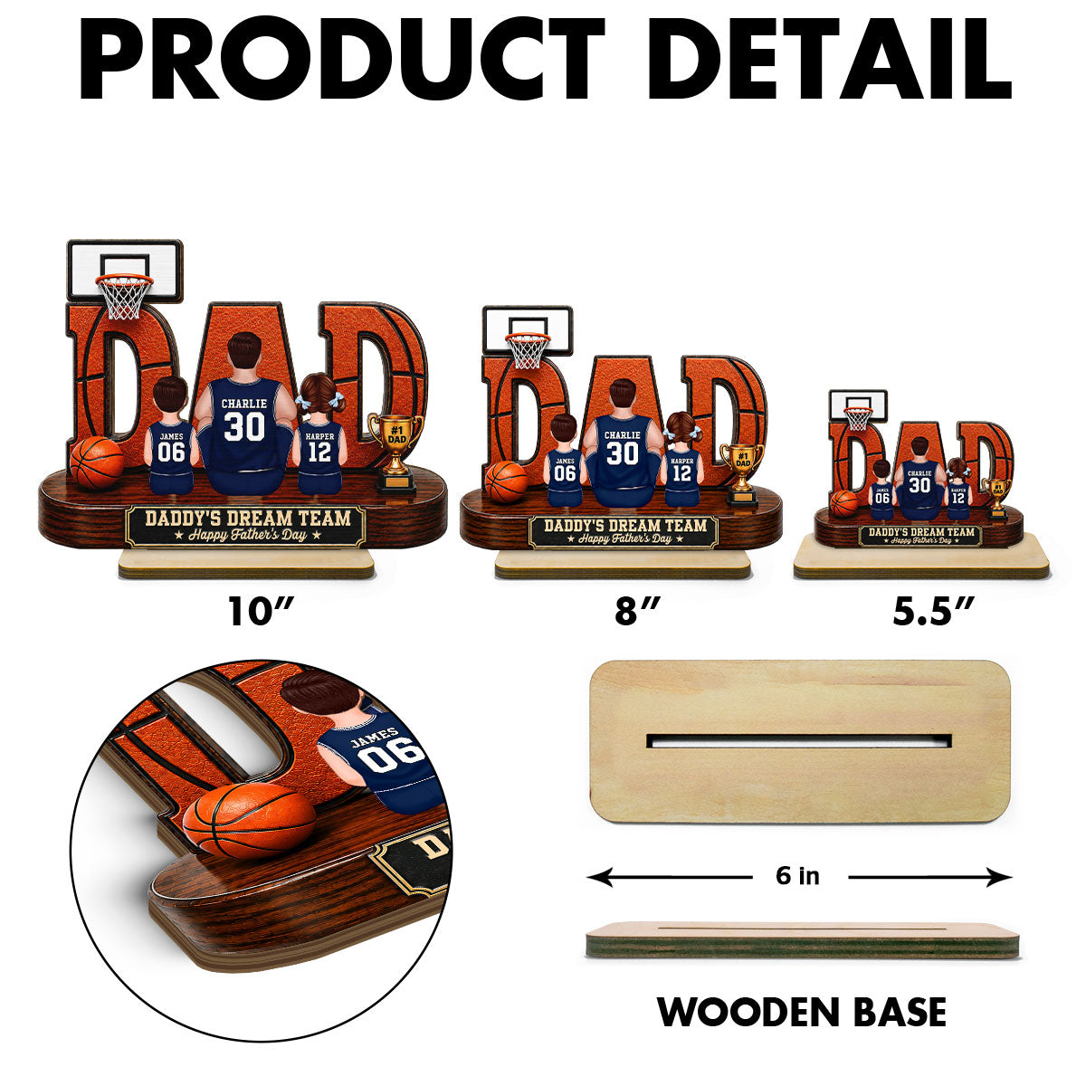 Basketball Dad Legend Daddy's Dream Team - Personalized 2-Layered Wooden Plaque - Unique Trending Father's Day Gift For Dad, Husband, Basketball Fans