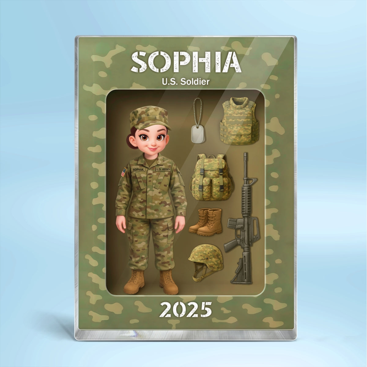 Army Action Figure 3D Effect - Personalized Acrylic Block - Special Christmas Gift For The Brave Soldier
