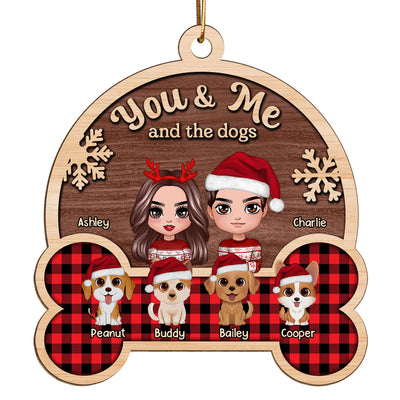 You Me And The Cute Dogs Checkered Patterned Personalized Wooden Ornament