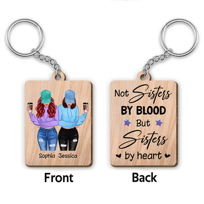 Front View Besties Gift For Best Friends Matching Personalized Wooden Keychain