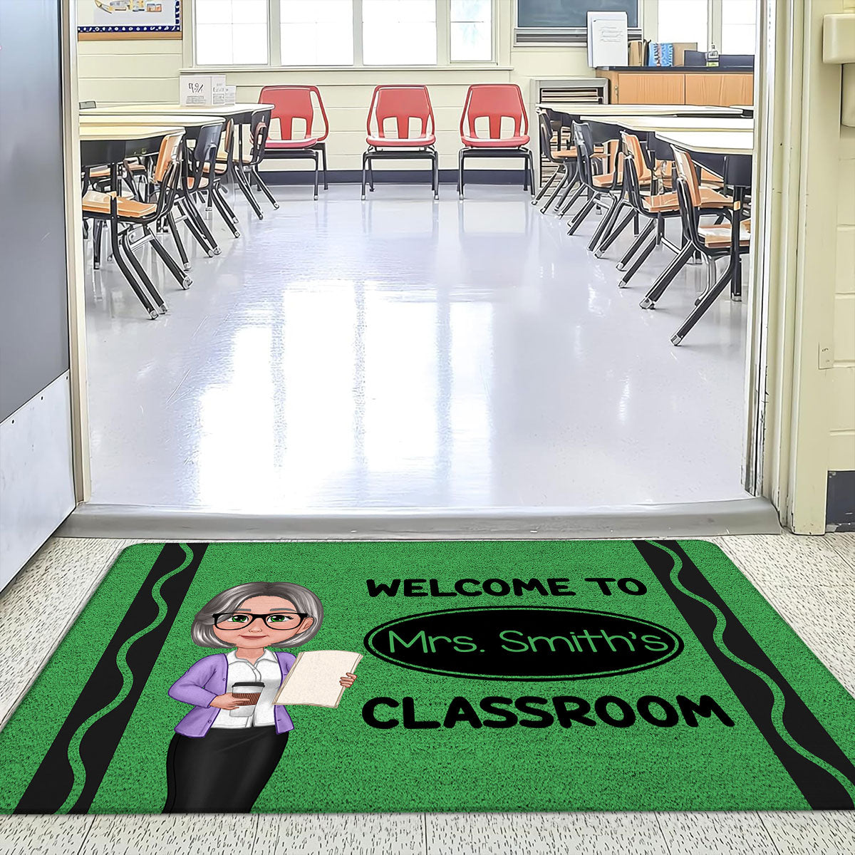 Welcome To Teacher Classroom Crayon Patter - Personalized Doormat - Back To School Gift, Classroom Decoration