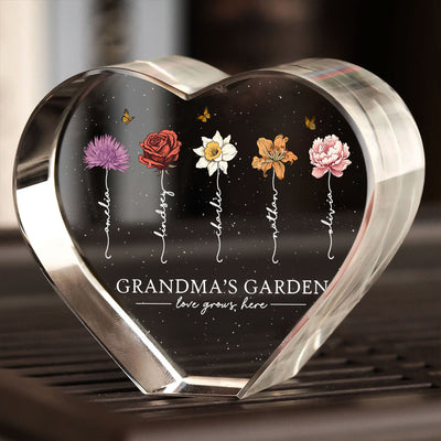 Grandma's Garden Personalized Premium Crystal Heart LED, A Timeless Treasure for Grandma, Free Shipping Included