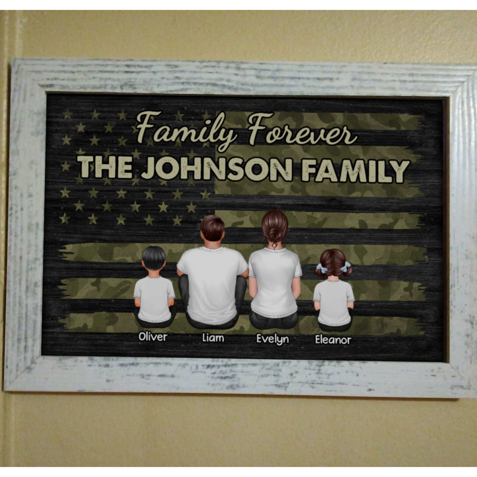 Family Forever Camo American Flag Personalized Poster, Gift For Husband, Wife, Dad, Mom