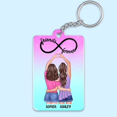 Back View Heart Hands Besties Friends Forever Personalized Acrylic Keychain