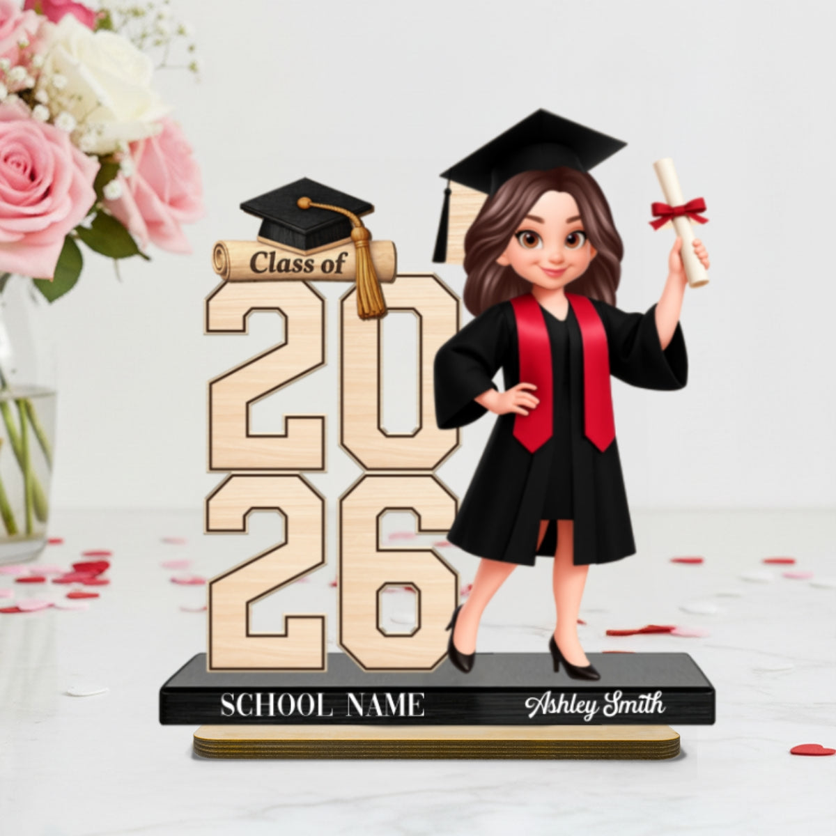 Class Of 2026 2027 Senior 2D Flat - Personalized 2-Layered Wooden Plaque - Graduation Gift For Graduates, Daughter, Son