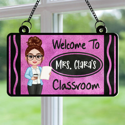 Teacher Crayon Welcome To Classroom Personalized Suncatcher| Back To School, Classroom Decoration