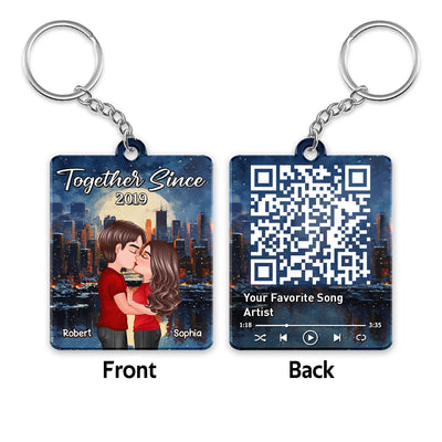 City Night Doll Couple Kissing Favorite Song QR Code Personalized Acrylic Keychain