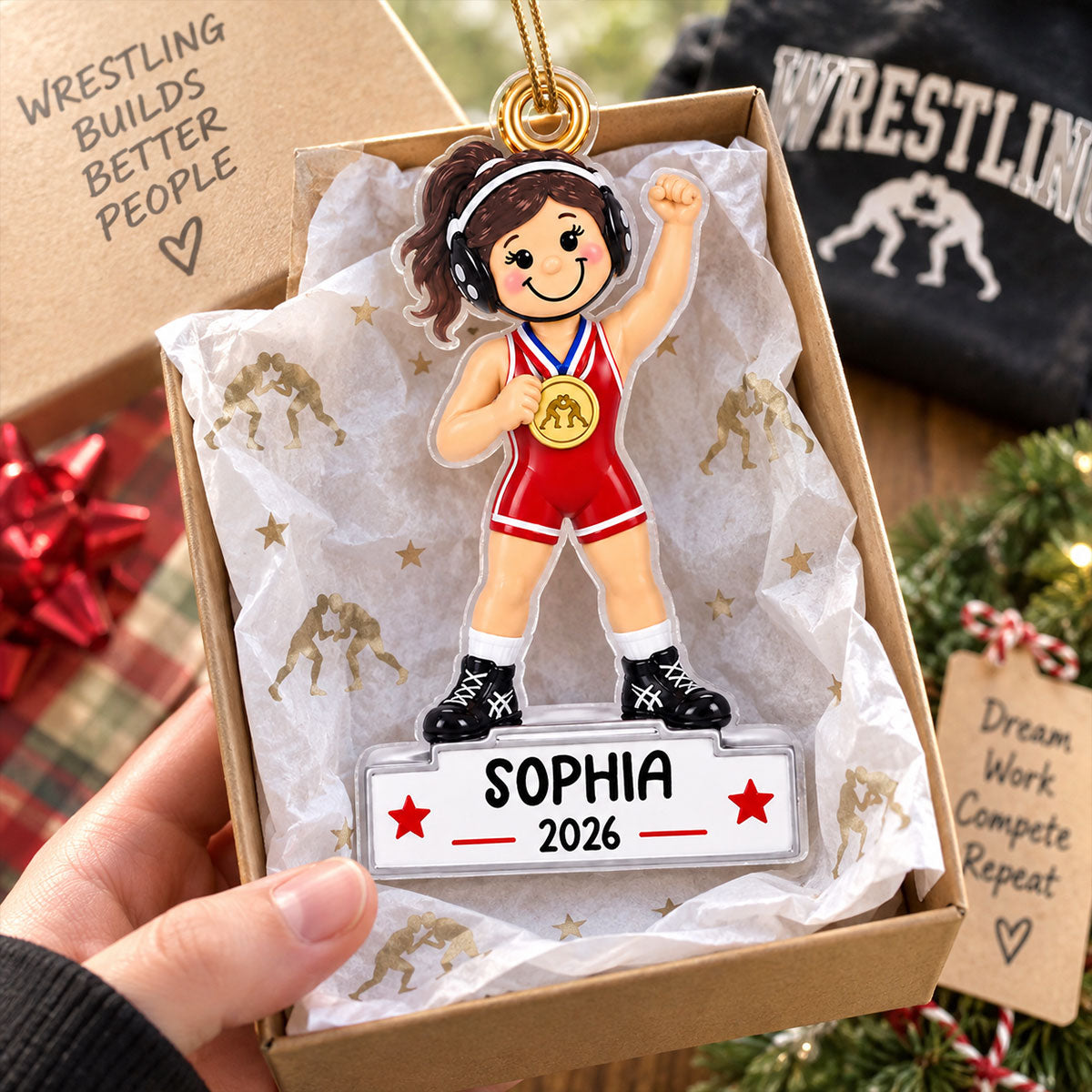 Wrestling Girl Champion 2D Flat - Personalized Acrylic Ornament - Gift For Daughter, Wrestling Keepsake, Wrestling Lovers Gift