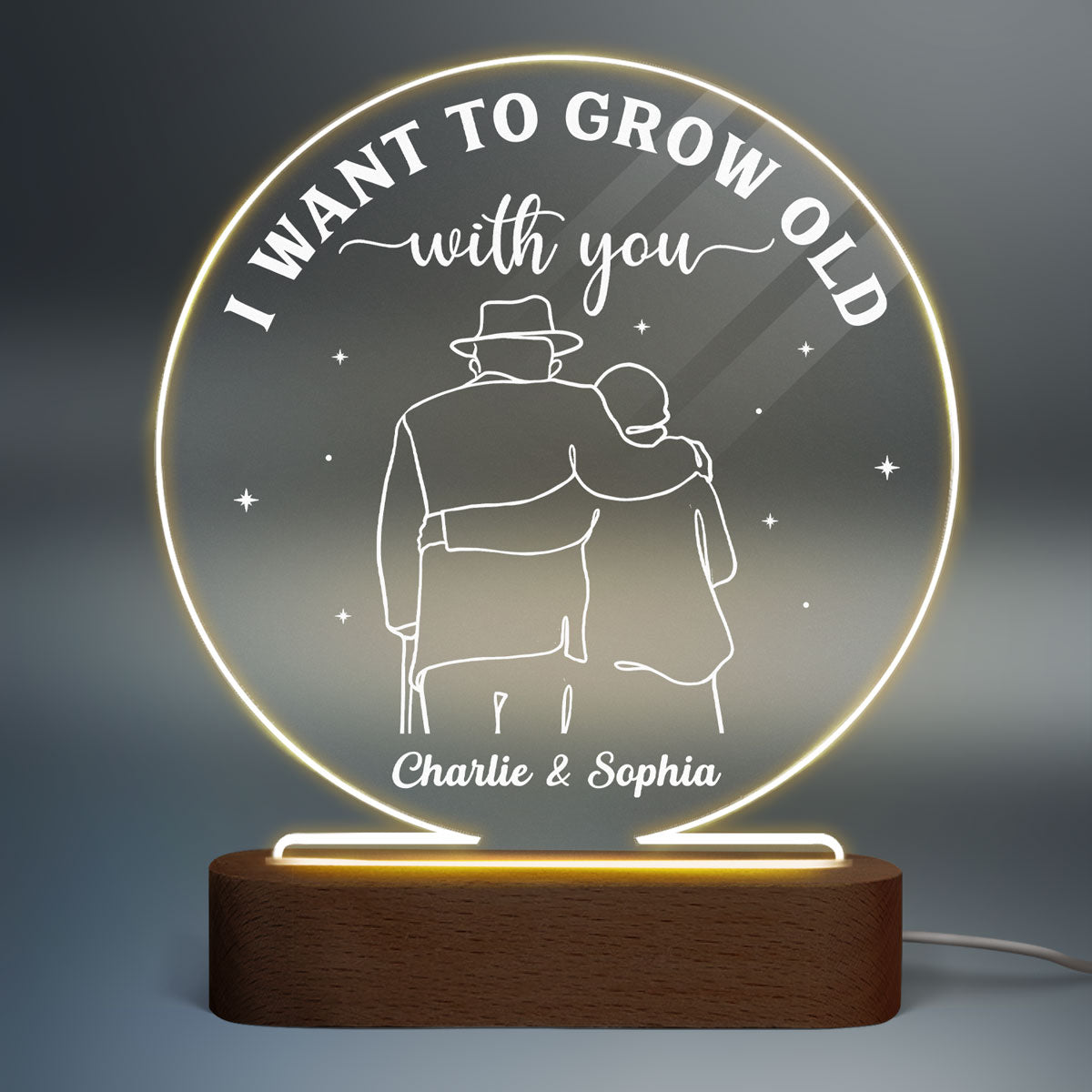 Grow Old With You Couple Personalized Circle Acrylic LED Lamp, LED Night Light, Gift For Him, Gift For Her