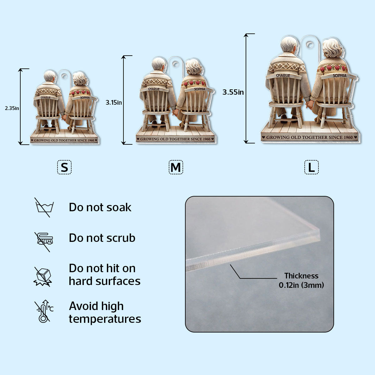 3D Effect Old Couple Holding Hands Sitting Together Personalized Keychain, Heartfelt Gift For Couple, For Him, For Her, Husband, Wife