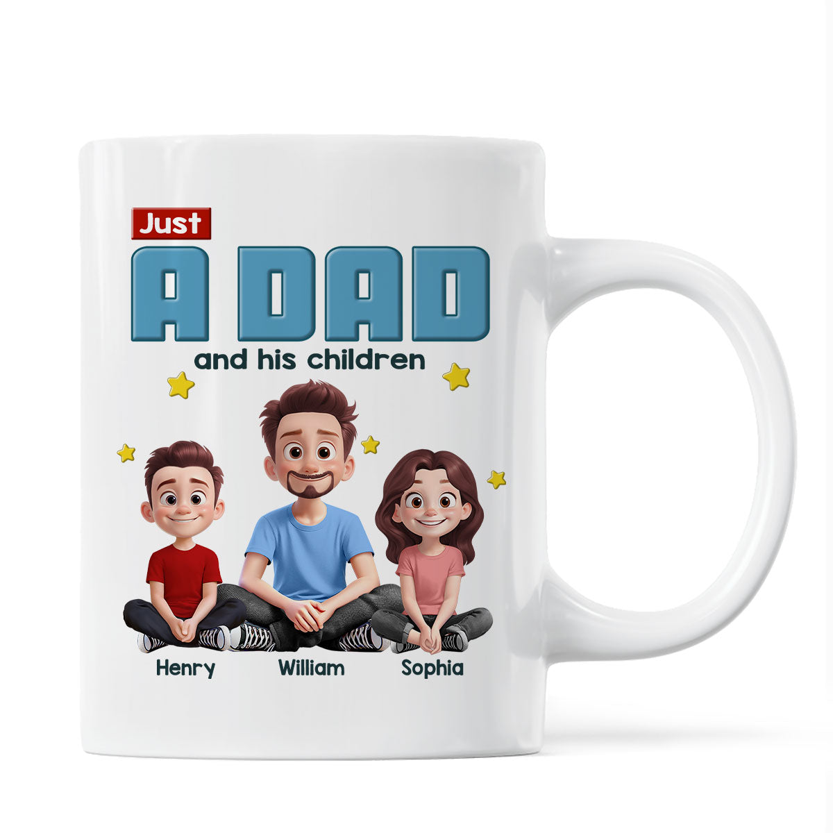 Just A Dad And His Kids Cartoon Funny Style Personalized Mug, Unique 2025 Father's Day Gift For Dad
