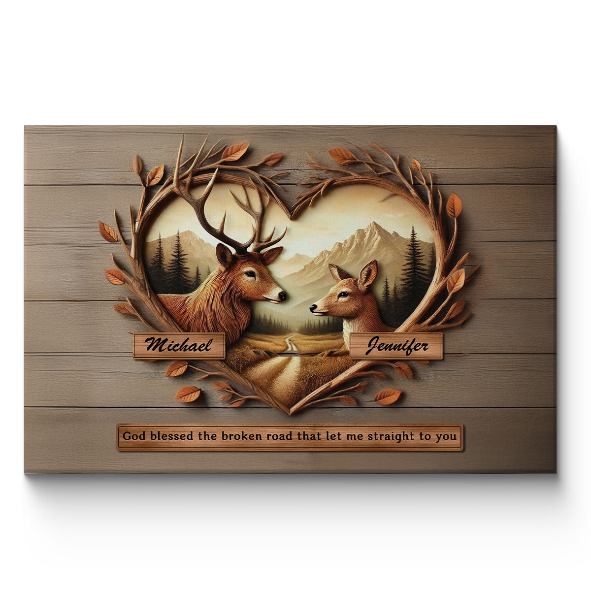 God Blessed The Broken Road That Let Me Straight To You Deer Love Scenery Poster, Best Couple Personalized Home Bedroom Decor, Gift For Couples, For Her, For Him