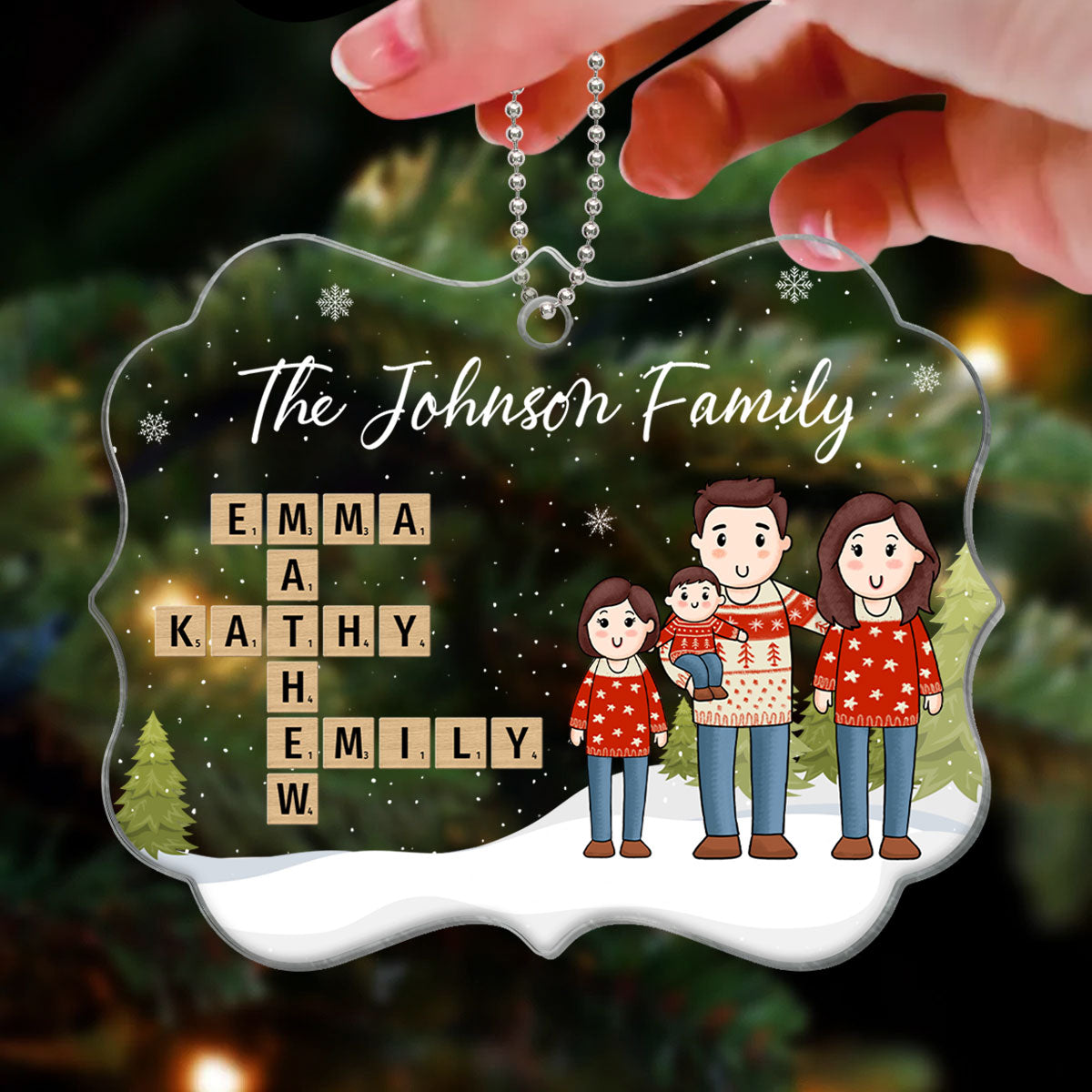 Comic Family Crossword Puzzle Art Personalized Acrylic Ornament