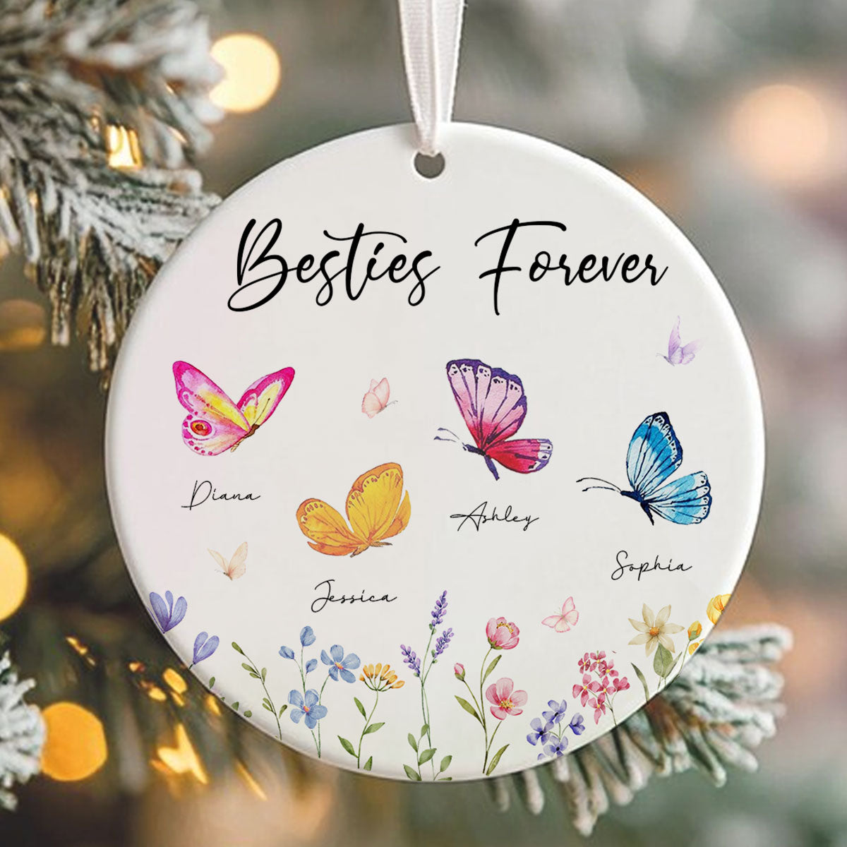 Besties Sisters Grandma Mom Beautiful Butterflies Personalized Circle Ceramic Ornament