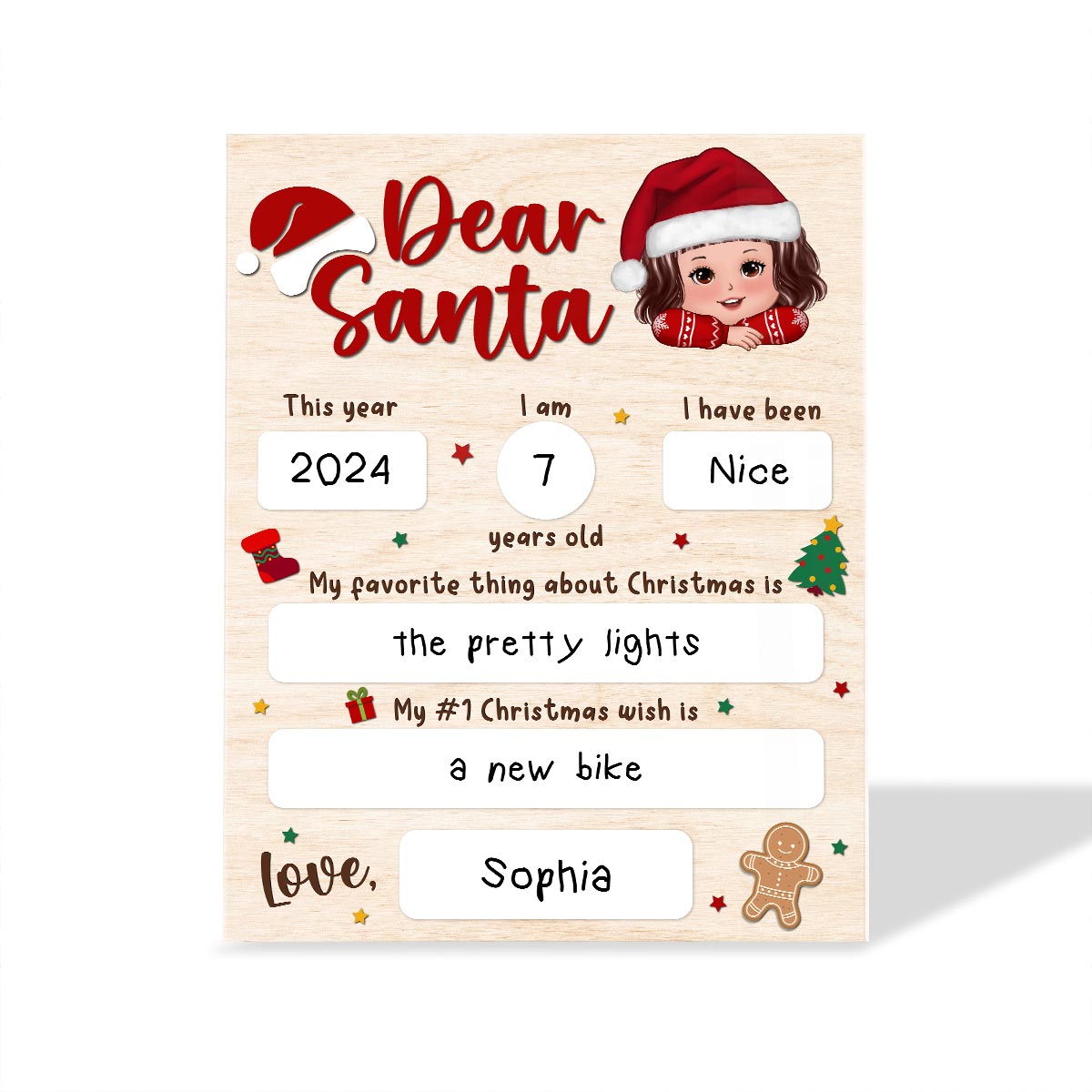 Dear Santa Wishlist From Kid Christmas Personalized Board Sign, Christmas Gift For Son, Daughter