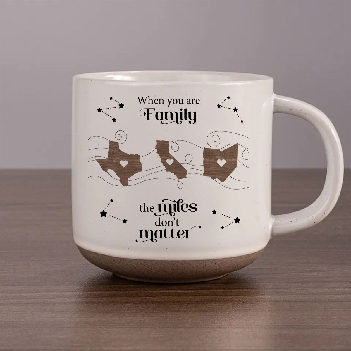 Long Distance Family Friends Siblings Sisters Besties Personalized Pottery Mug, Togetherness Christmas Gift