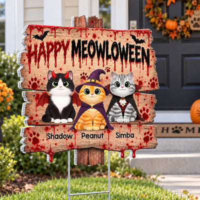 Happy Meowloween Spooky Cats - Personalized Yard Sign - Halloween Decor For Cat Lovers