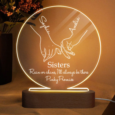 Besties Sister Pinky Promise Personalized Circle Acrylic Plaque With LED Night Light