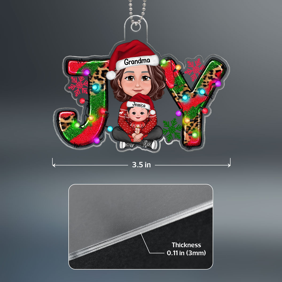 Joy Christmas Grandma & Grandkid Crossed Legs Personalized Acrylic Ornament