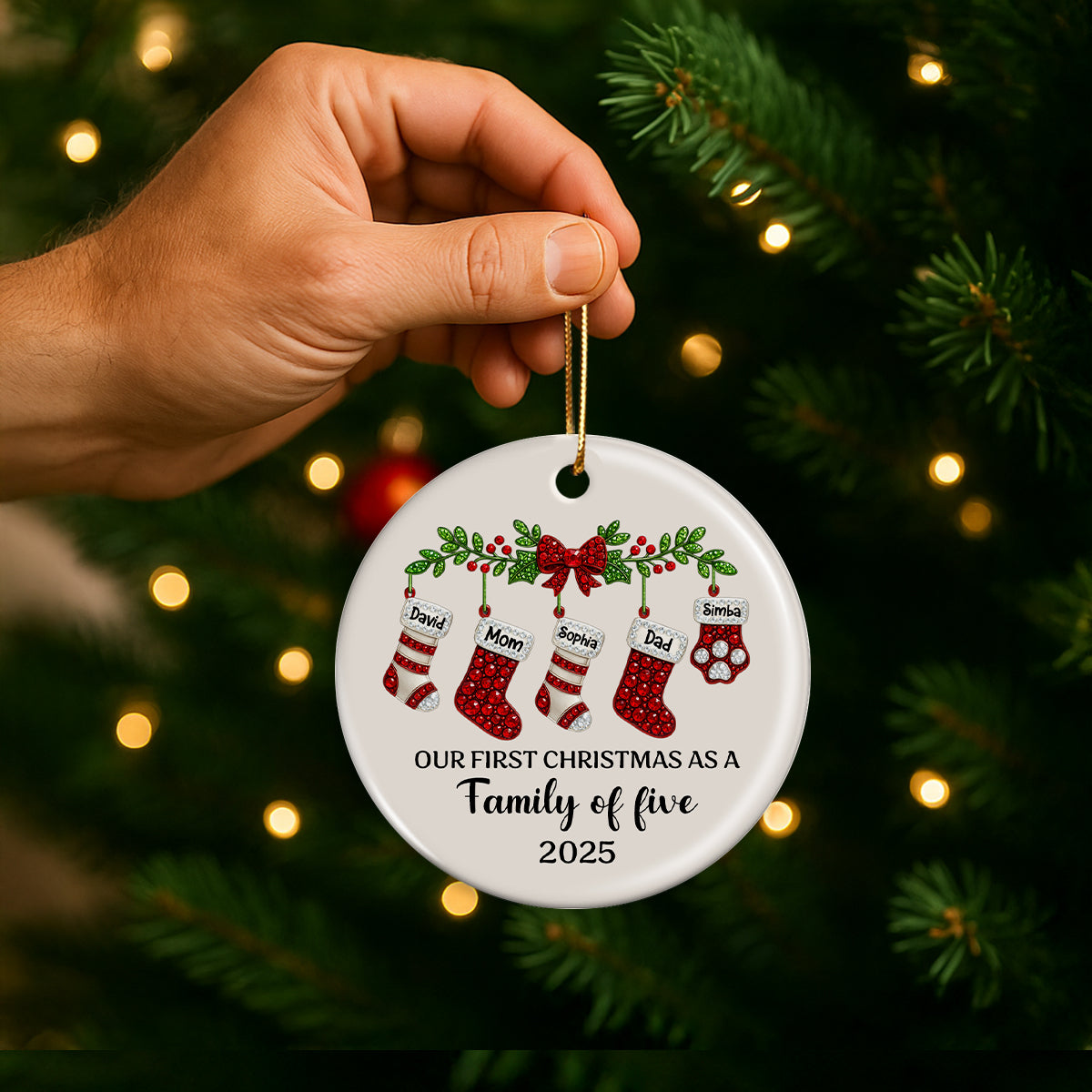 Our First Christmas as a Family, Baby 1st Christmas 3D Crystal Effect - Personalized Ceramic Ornament - Heartwarming Christmas Keepsake