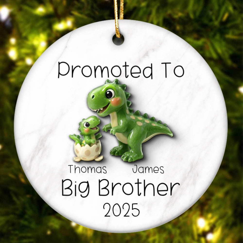 Promoted To Big Brother Big Sister 3D Effect Cute Dinosaurs - Personalized Ceramic Ornament - Proud New Big Sibling Gift
