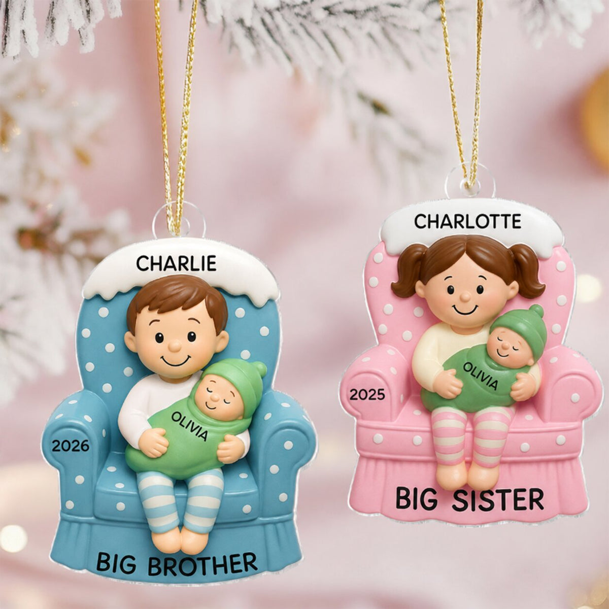 Proud New Big Sister Big Brother - Personalized Acrylic Ornament - New Big Brother, New Big Sister, New Sibling Christmas Gift