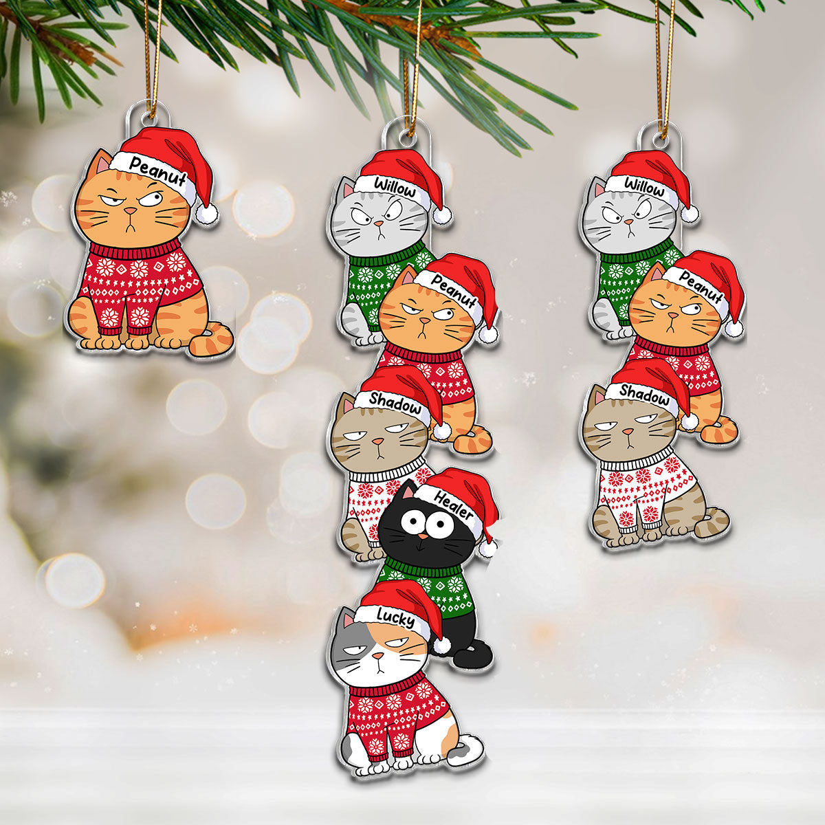 Stacked Cats Christmas - Personalized Acrylic Ornament - Gift For Cat Lovers