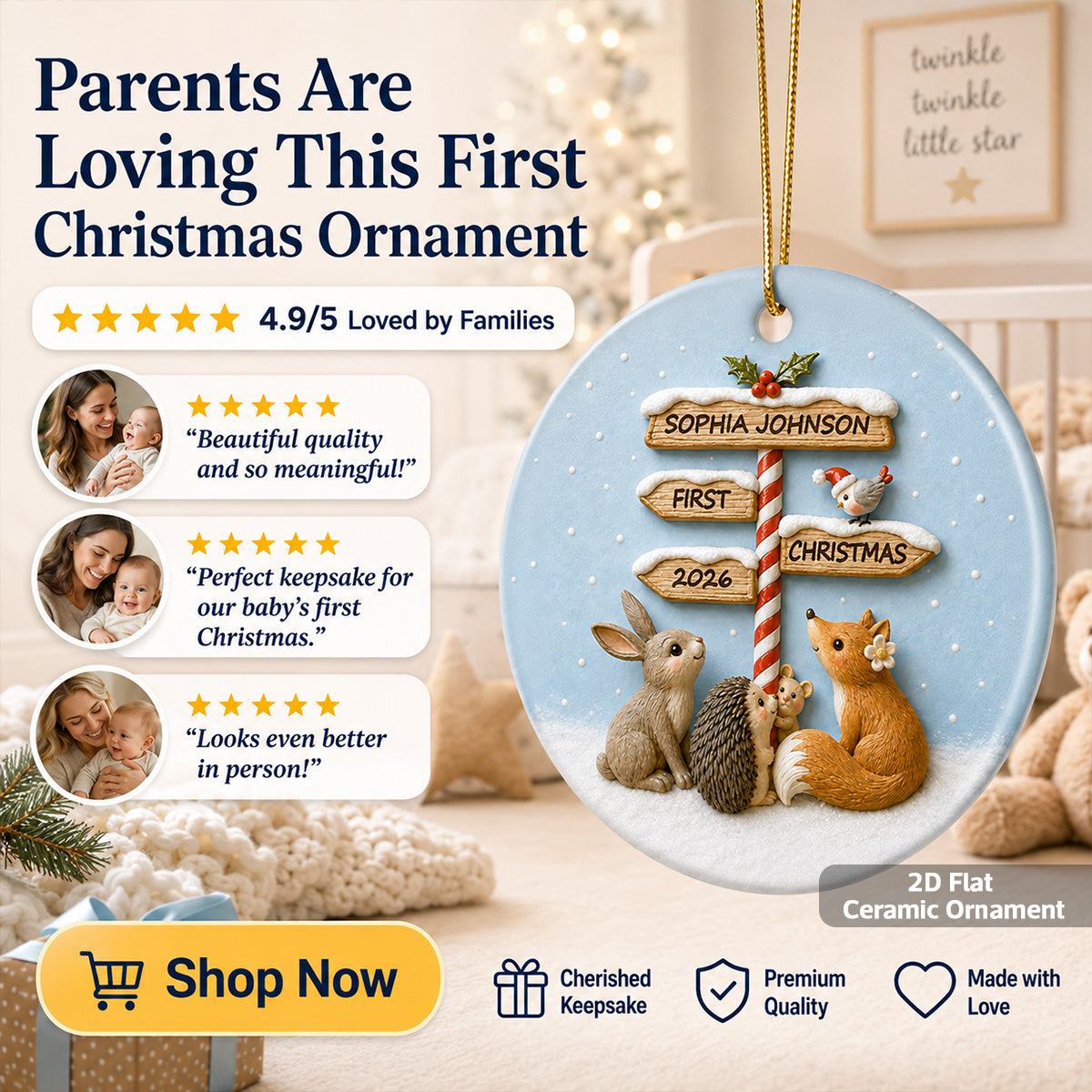 Baby's First Christmas North Pole Sign 2D Flat Printed - Personalized Ceramic Ornament - Baby's 1st Christmas Keepsake