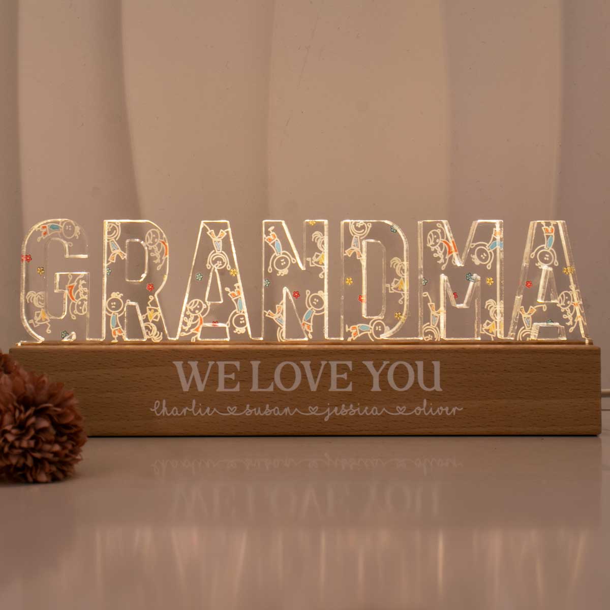Grandma Drawing Cute Kids Personalized LED Night Light, Gift For Grandma