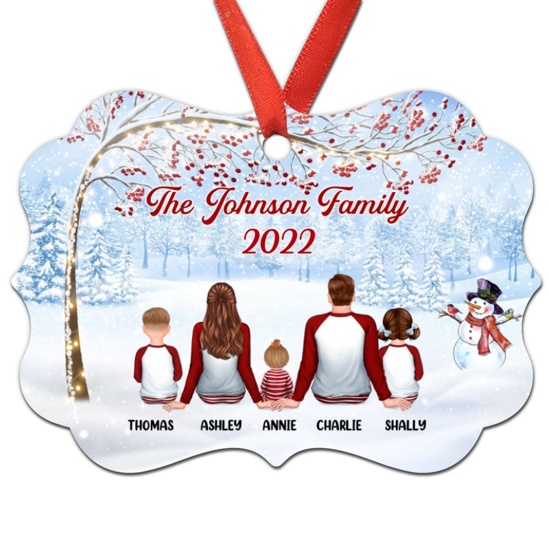 Pajamas Family Under Berry Tree Personalized Christmas Ornament