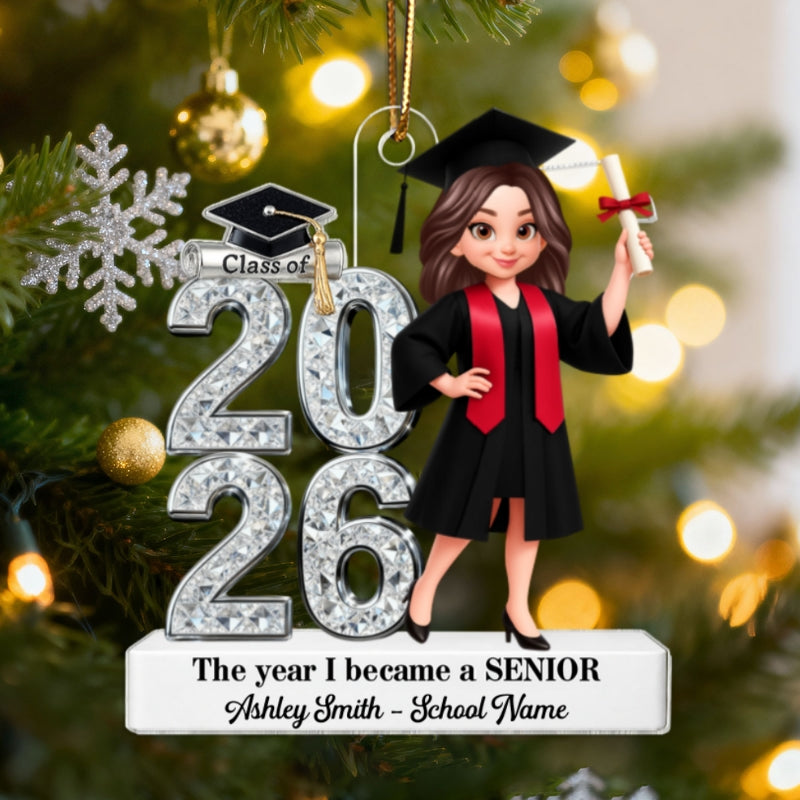 The Year I Became A Senior - Personalized Acrylic Ornament - Christmas Gift For Seniors, Daughter, Son, Granddaughters, Grandsons
