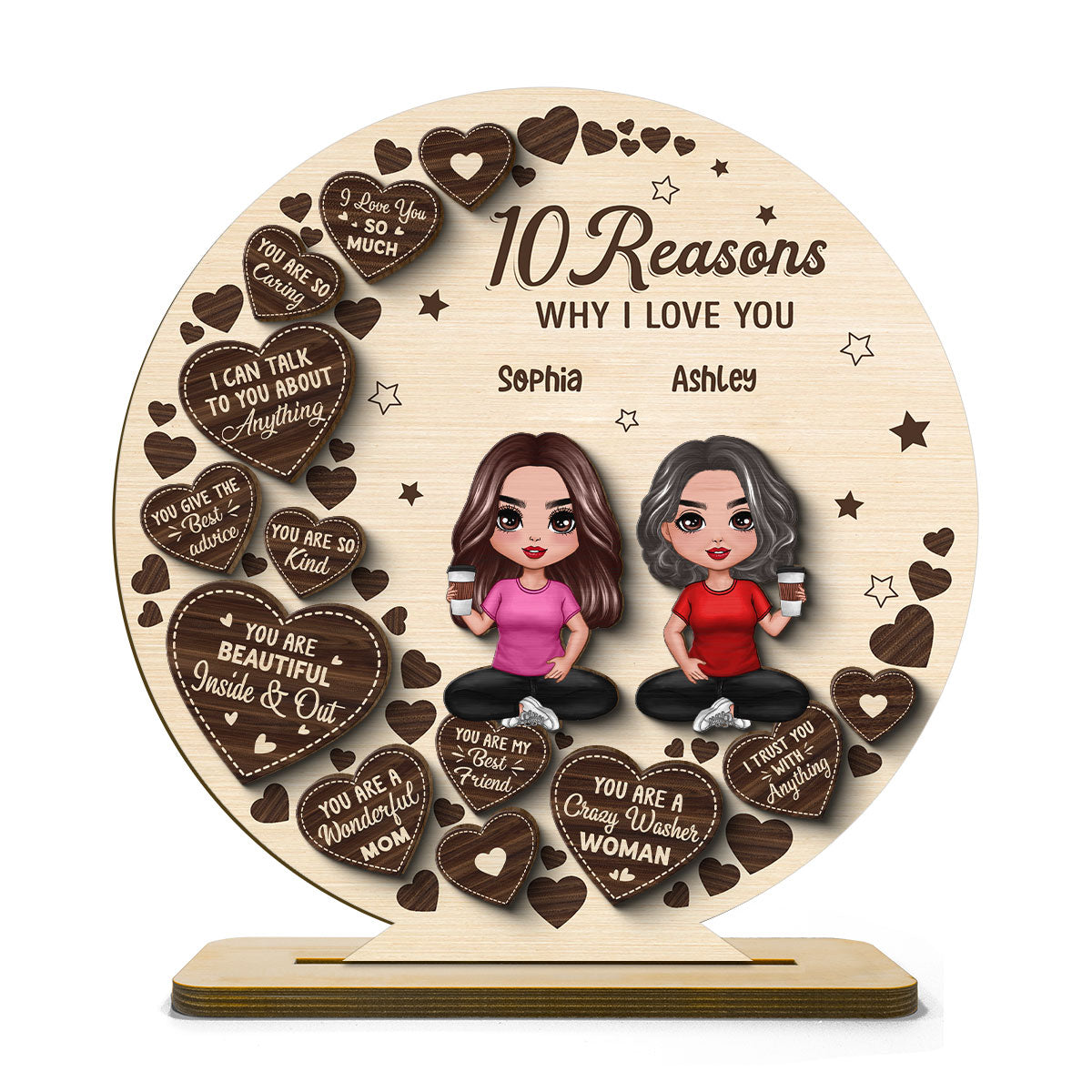 Reasons Why I Love You Mom Personalized 2 Layer Standing Wooden Plaque