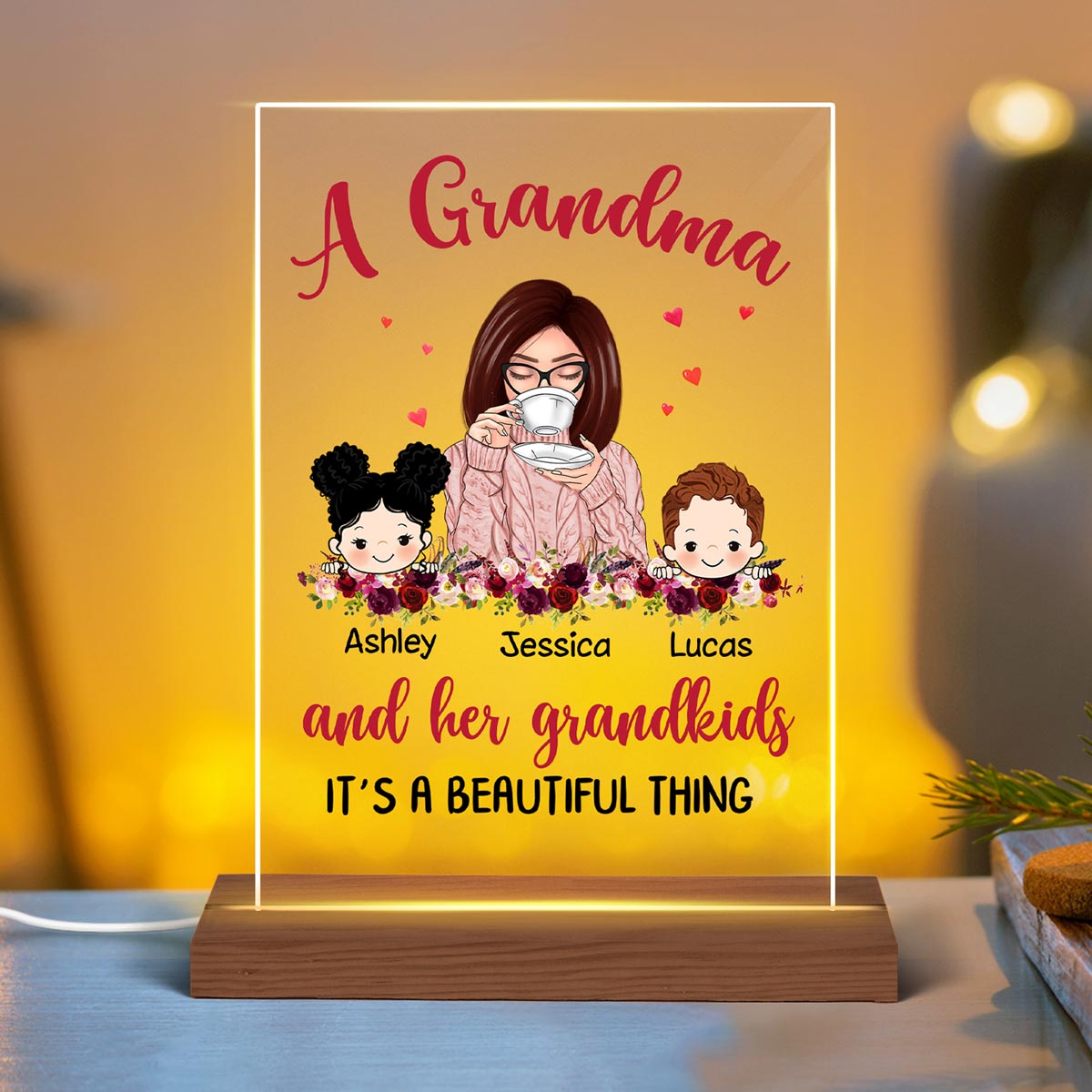 Grandma Grandkids Beautiful Thing Personalized Rectangle Acrylic LED Lamp Night Light