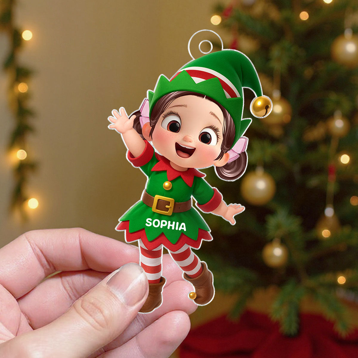 Cute Kid Christmas Elf Costume Personalized Acrylic Ornament - Adorable Christmas Gift For Kids, Grandkids