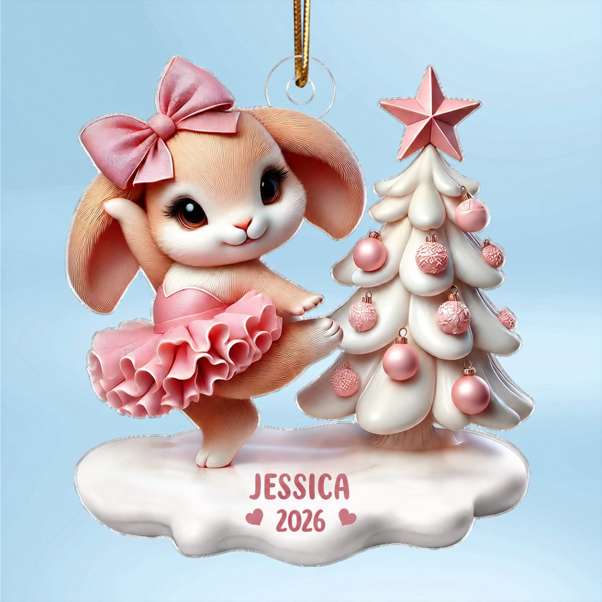 3D Effect Cute Bunny Girl Dancing Christmas Personalized Acrylic Ornament, Christmas Gift For Daughter, Granddaughter