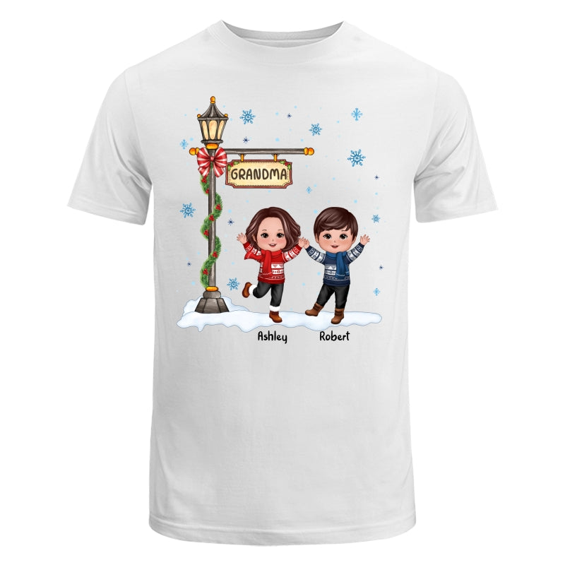 Happy Christmas Doll Kids Under Lamp Post Personalized Shirt