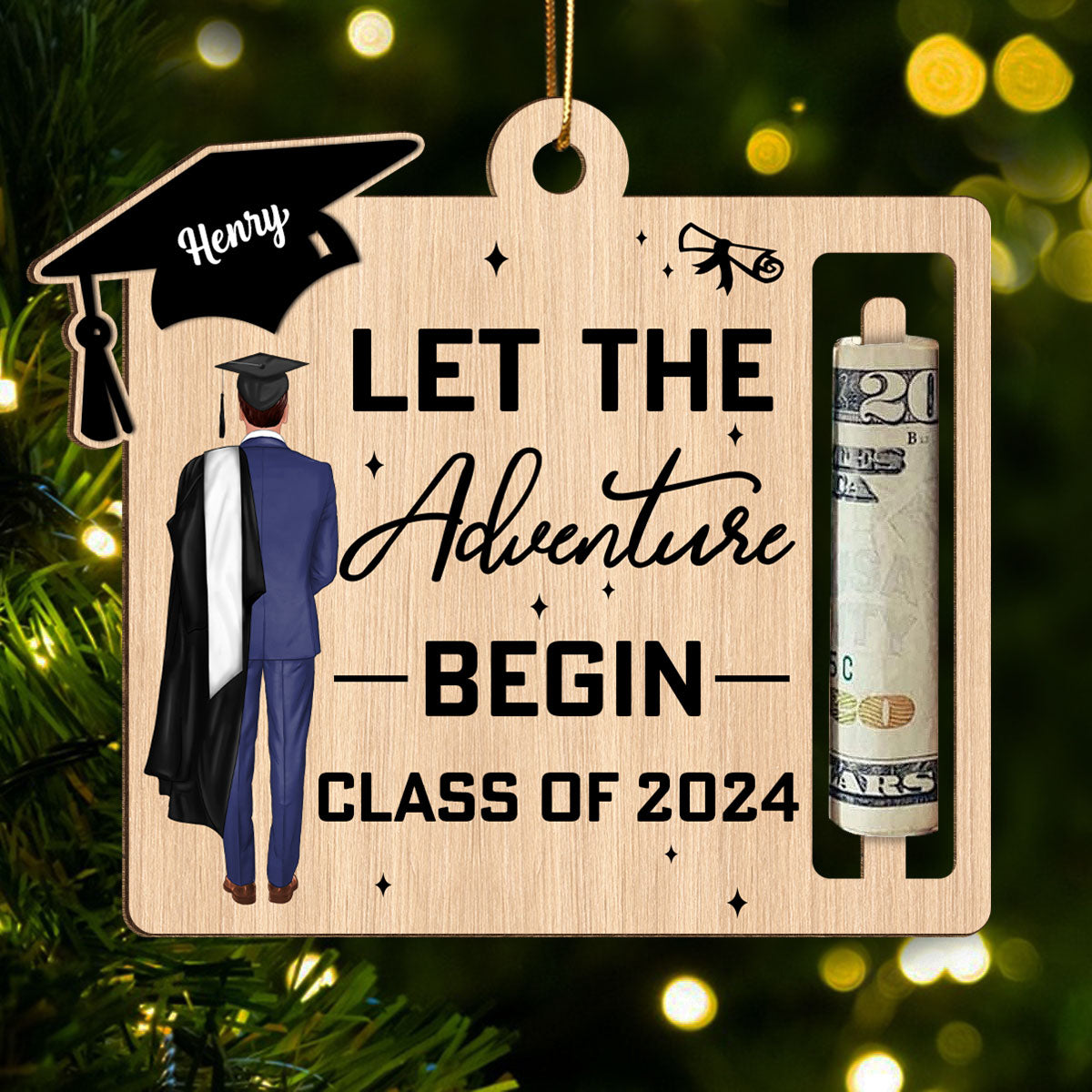 Let The Adventure Begin Personalized Holiday Money Holder Ornament, Christmas Gift