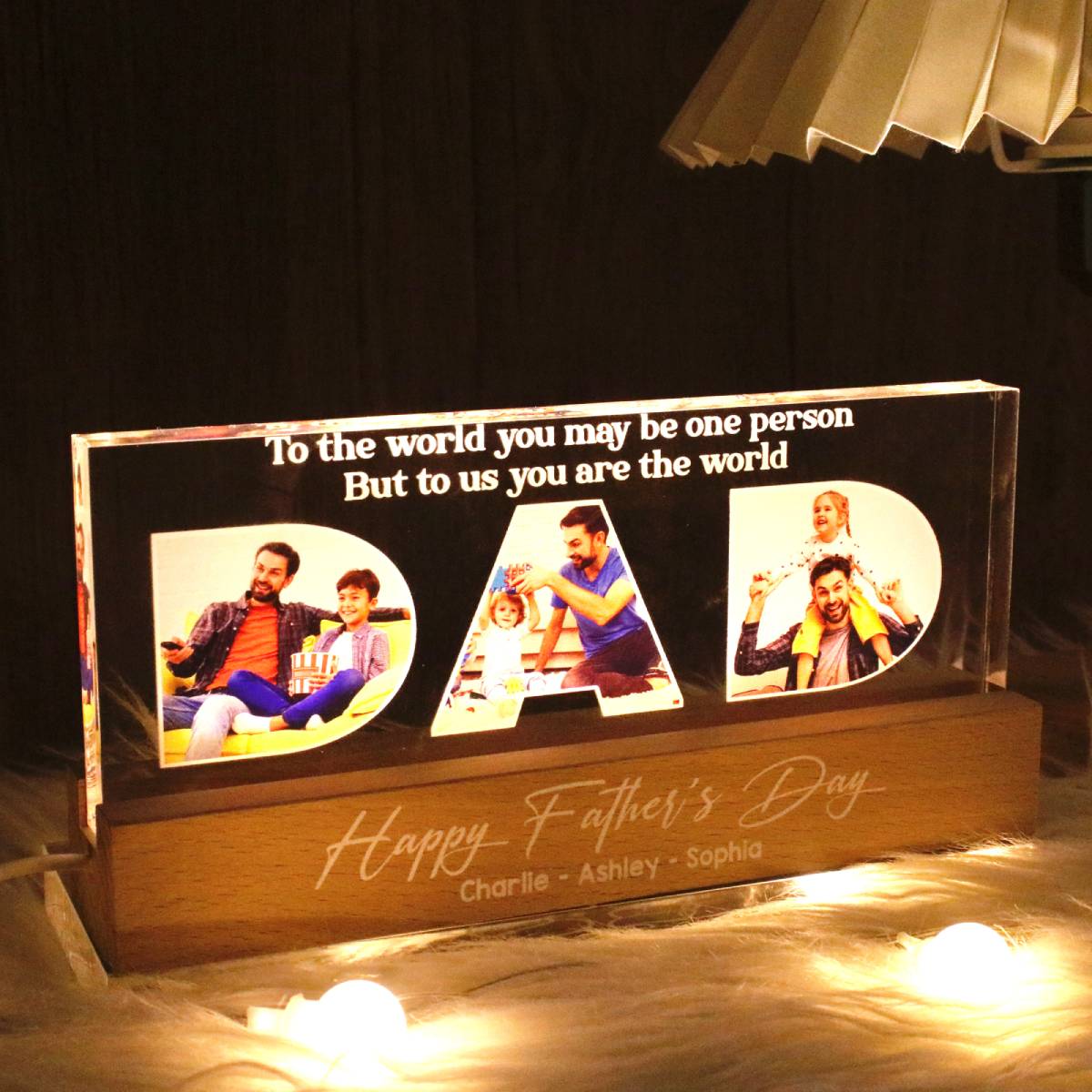 DAD Photo Insert Happy Father‘s Day Personalized Acrylic Block LED Night Light