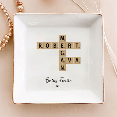 Besties Forever Crossword Art Personalized Jewelry Dish, Created In A Moment, Treasured Forever
